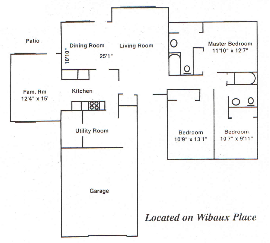 Floor plan for 3 beds, 2 baths, 1350 sqft